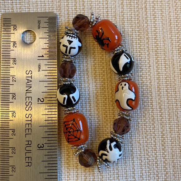 Halloween Themed Stretch Bracelet. Ghost, Spider, Fangs, Skull and Web. - Picture 2 of 2